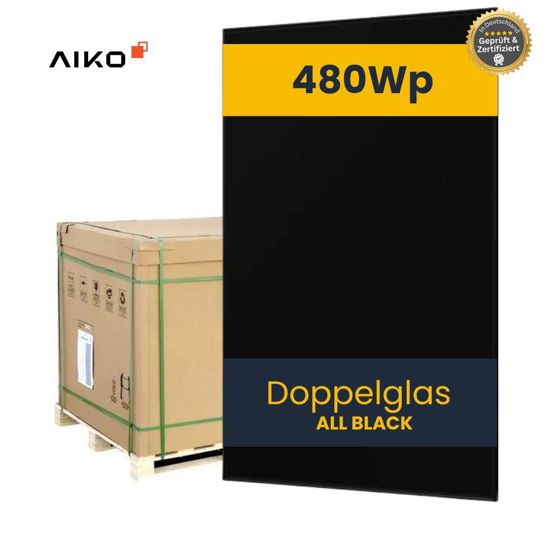 Solarmodul 480Wp AIKO Neostar N-Type ABC Full Black Dual Glass (GEN 2) - Palette á 37 Stück - Ab 99,90 € pro Modul