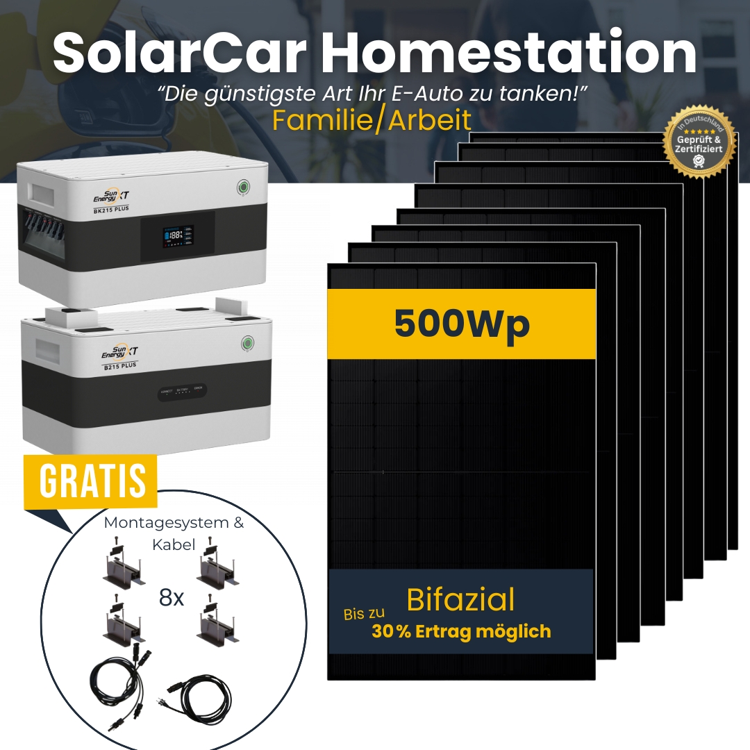 Familie/Arbeits-Bundle für 15 - 20.000 km/Jahr - SolarCar Homestation - Lade dein Auto mit der Sonne