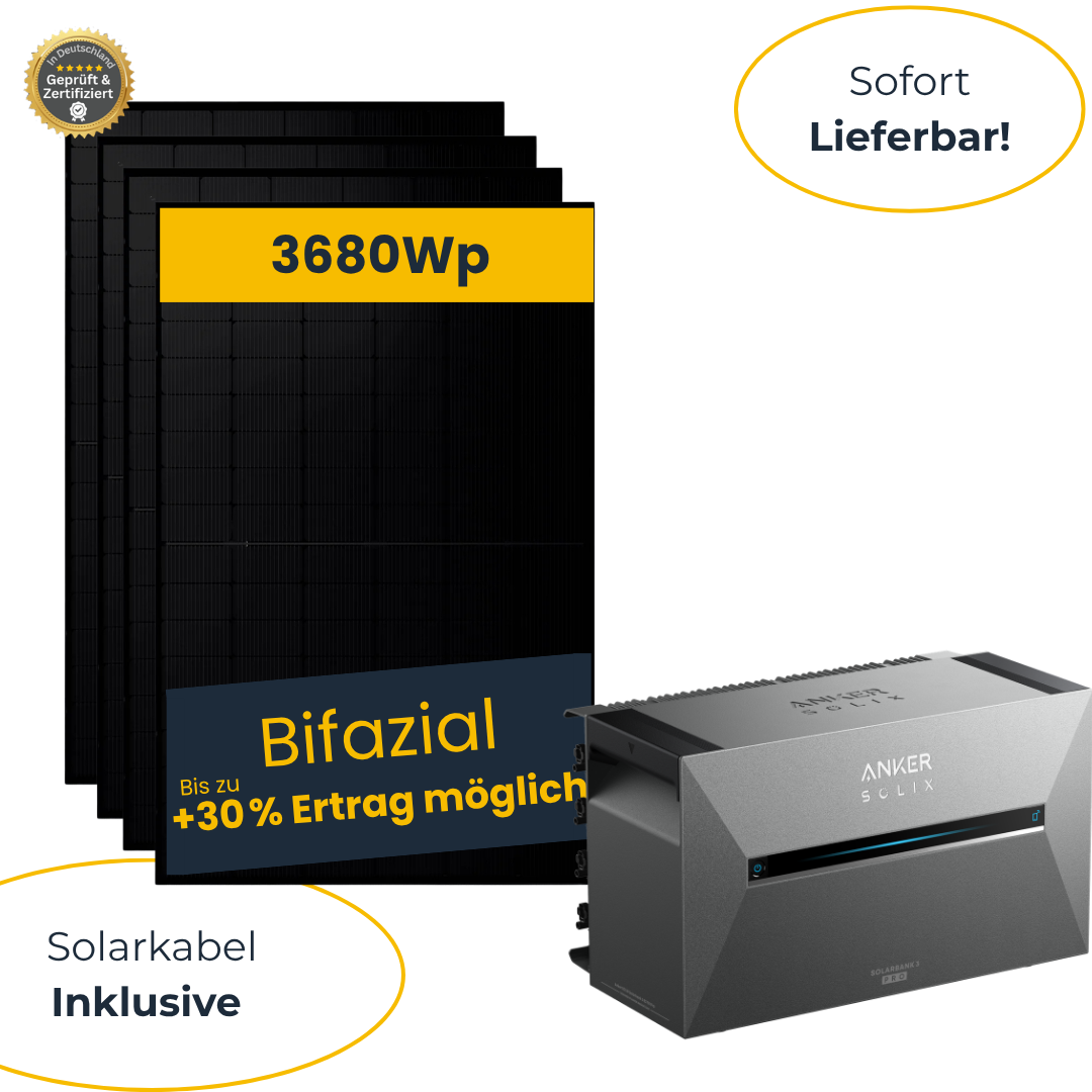 Kleine Solaranlage 3680Wp mit Anker Solarbank 3, 8x Glas|Glas Module Ja Solar