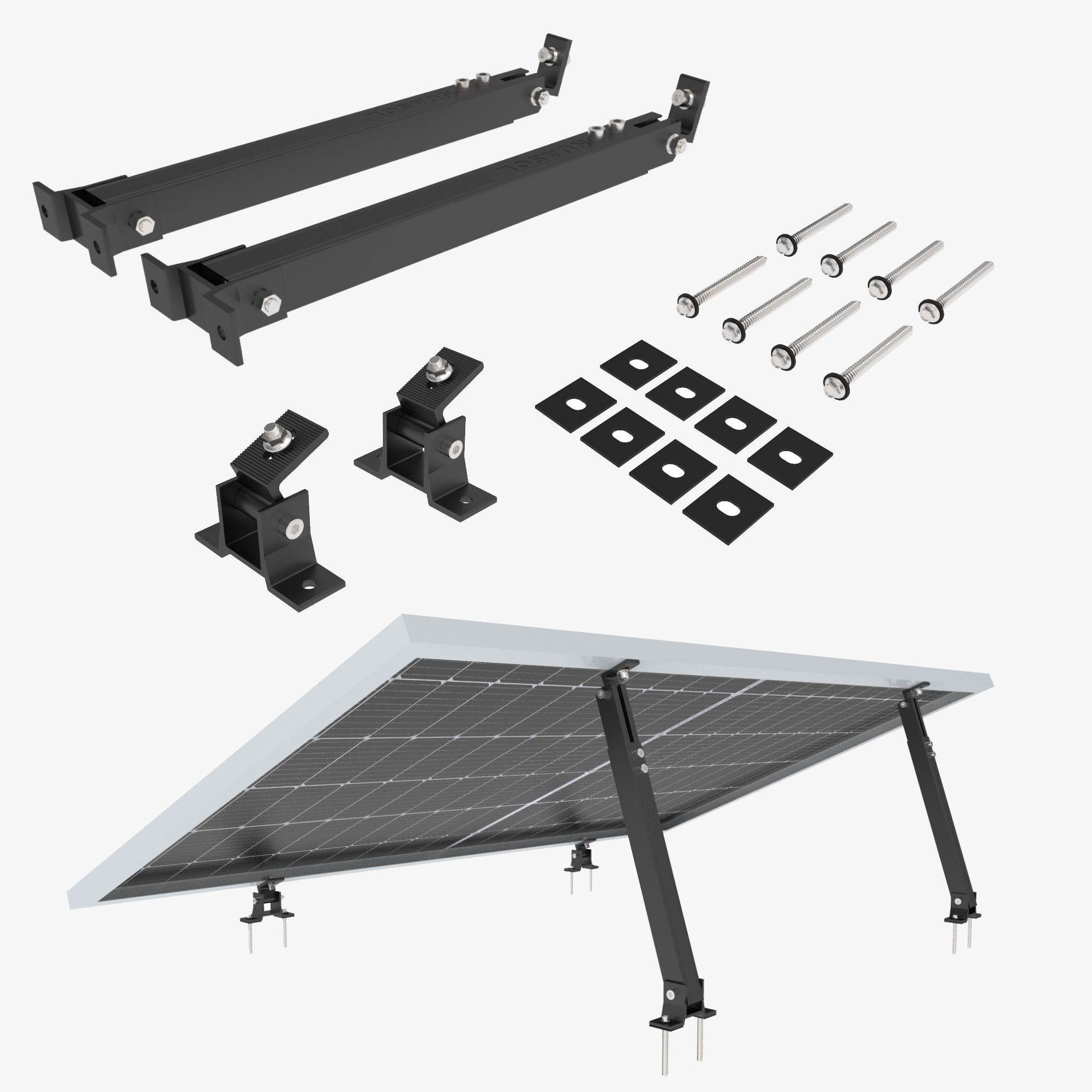 Für 2 Module - Verstellbare Aluminium Aufständerung Schwarz Für 2 Module - Verstellbare Aluminium Aufständerung Schwarz