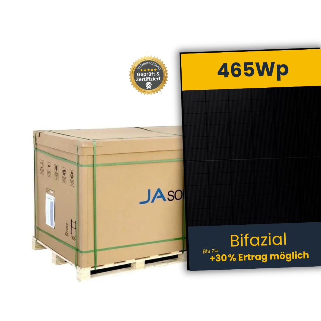 Solarmodul 465 Wp bifazial JA Solar JAM54D40-465/LB - Palette á 36 Stück - Ab 57,28 € pro Modul