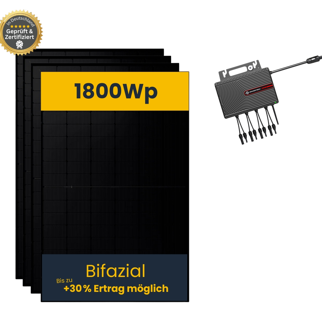 Balkonkraftwerk 1800Wp eco mit Mikrowechselrichter, Anschlusskabel 5m, Bifazial