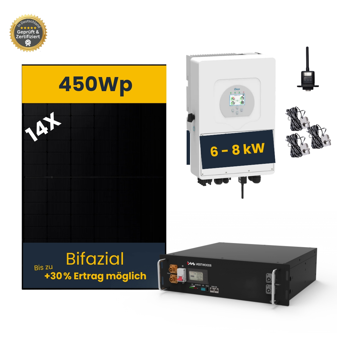 PV-Komplettanlage 6 - 8kW + Speicher Vestwoods by Haier V48100E-P2, Trina Solar Module, Glas/Glas