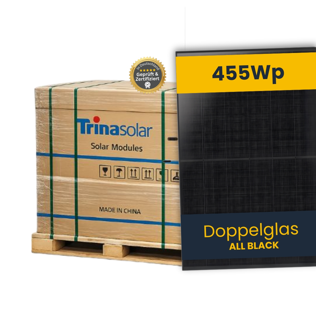 Solarmodul 455Wp Trina Solar Vertex S + N-Type Doppelglas All Black TSM-455-NEG18R.28 - Palette á 36 Stück - Angebot für Händler und Solarteure 