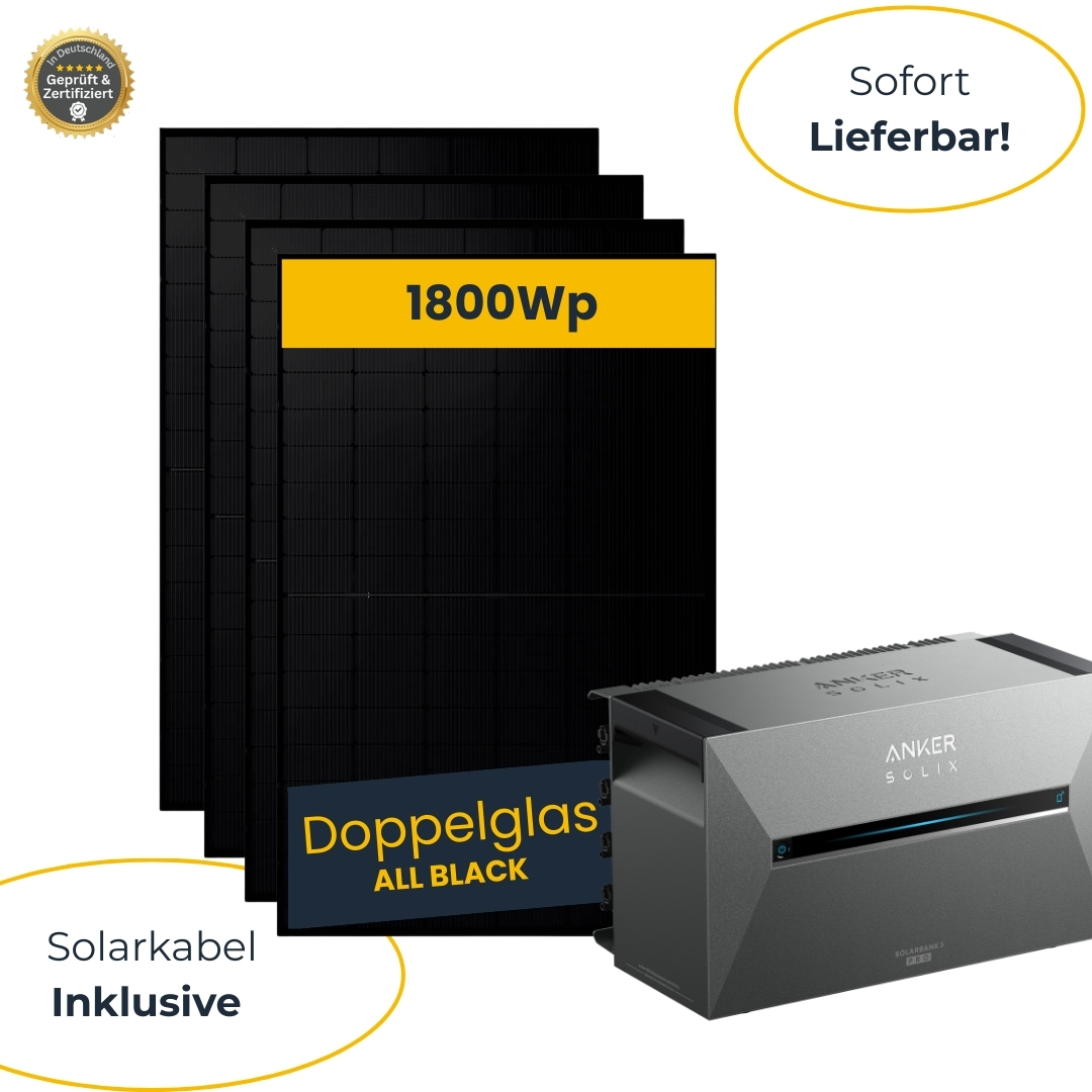 Balkonkraftwerk 1800Wp mit Anker Solarbank 3 inkl. Kabel, 4x Doppelglas Module Trina