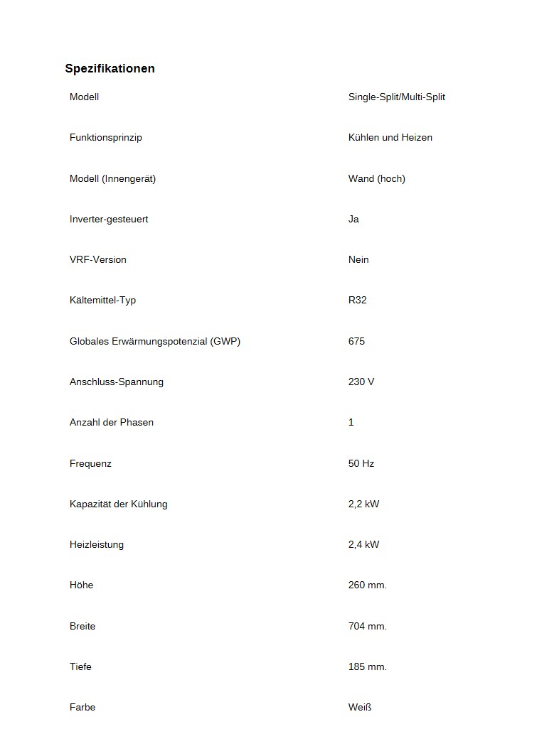 Inverter/Splitt-Klimaanlage Weiß Tosot PULAR by GREE 2,2 kW - Set