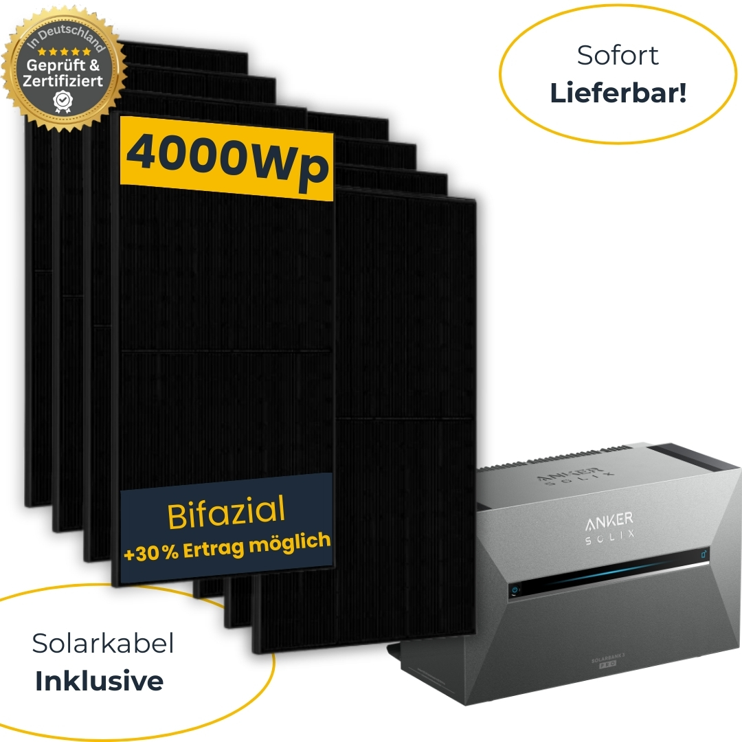 Kleine Solaranlage 4000Wp mit Anker Solarbank 3, Bifazial  Glas|Glas