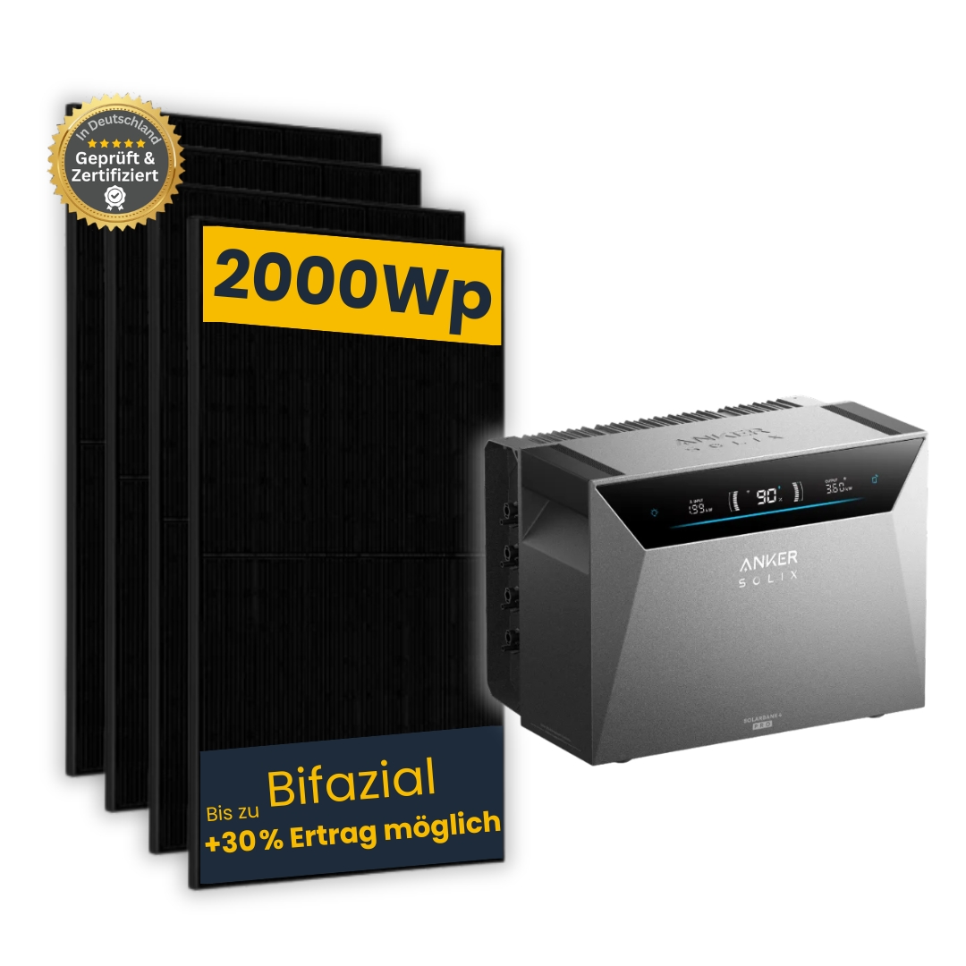 Balkonkraftwerk 2000Wp power 4 mit Anker Solarbank 4 E2700 Pro inkl. Kabel, Bifazial