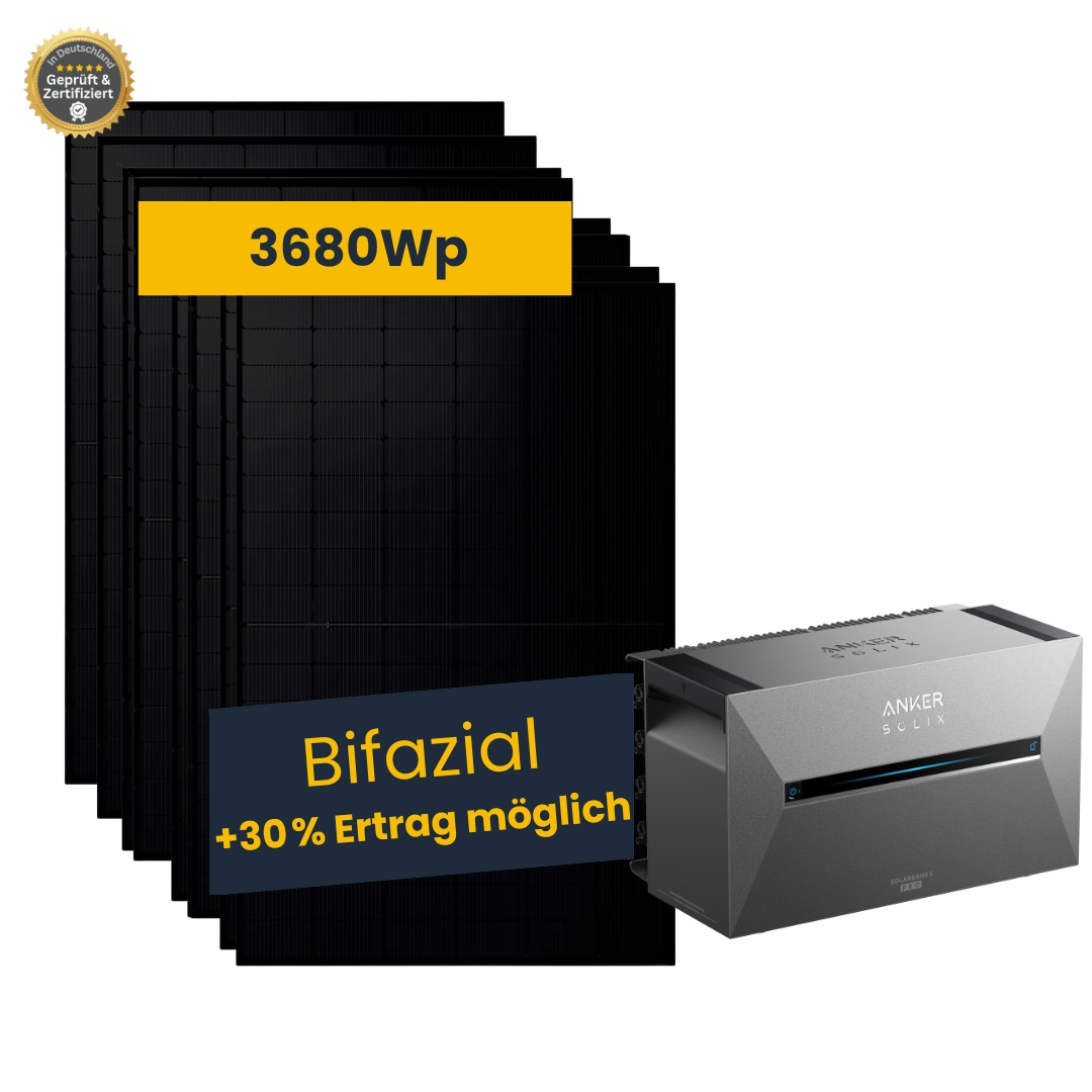 Kleine Solaranlage 3680Wp mit Anker Solarbank 3, 8x bifaziale Module Ja Solar