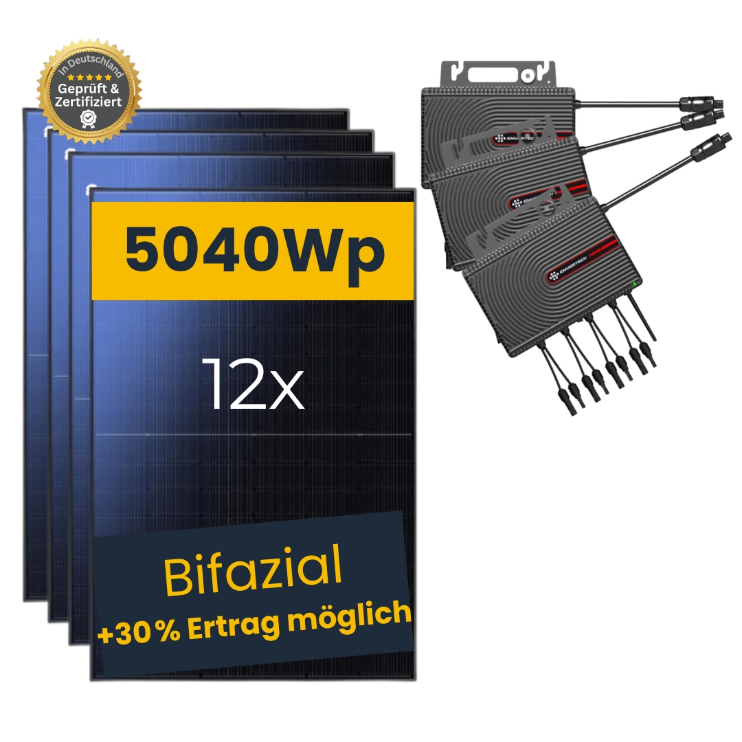 PV-Paket EasyAlpha 6kW 3x EVT-2000 12x Solarmodule, bifazial|Glas/Glas PV-Paket EasyAlpha 6kW 3x EVT-2000 12x Solarmodule, bifazial|Glas/Glas