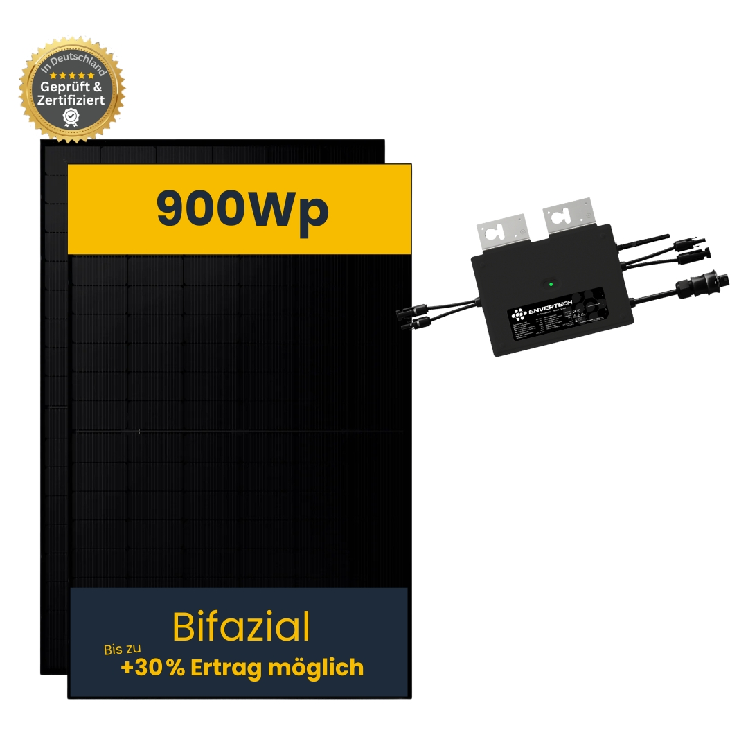 Balkonkraftwerk 900Wp eco mit Mikrowechselrichter, Anschlusskabel 5m, Bifazial