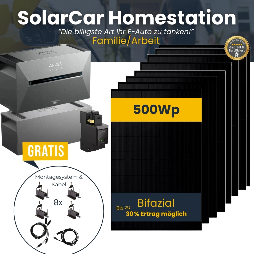 Familie/Arbeits-Bundle für 15 - 20.000 km/Jahr - SolarCar Homestation - Lade dein Auto mit der Sonne