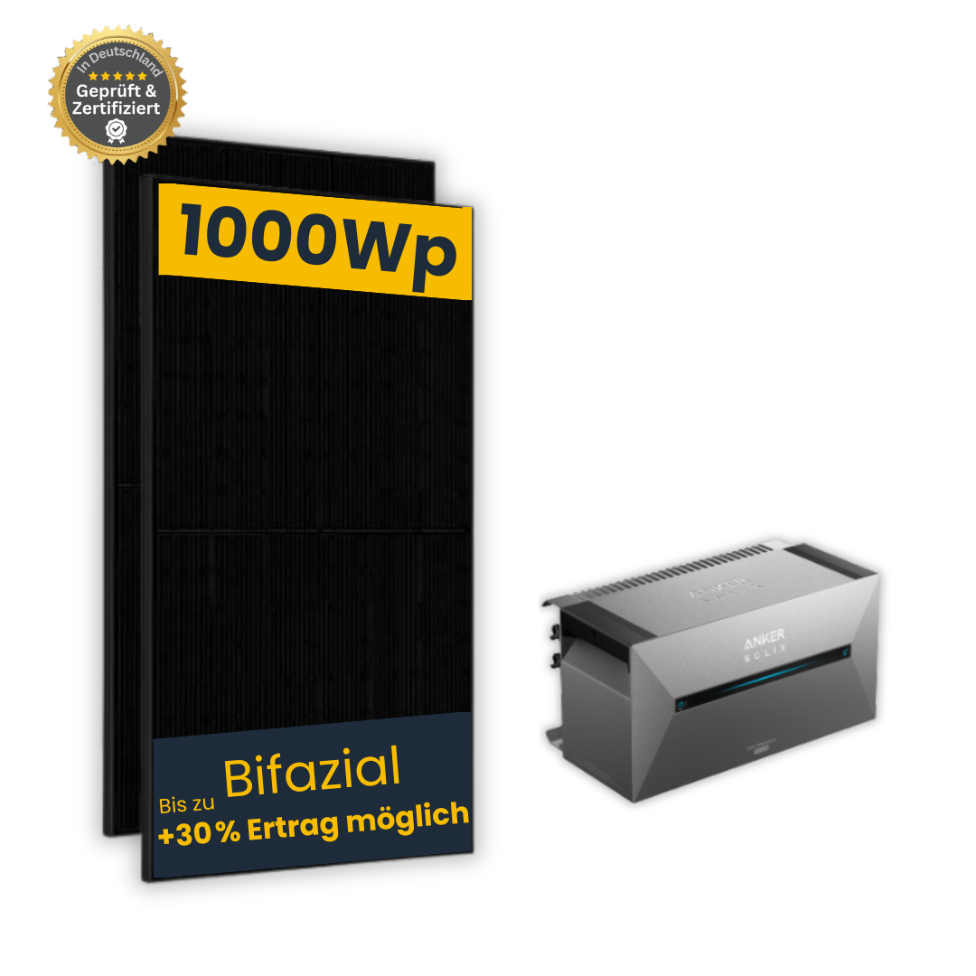 Balkonkraftwerk 1000Wp power 2 mit Anker Solarbank 2 E1600 Pro inkl. Kabel, Bifazial