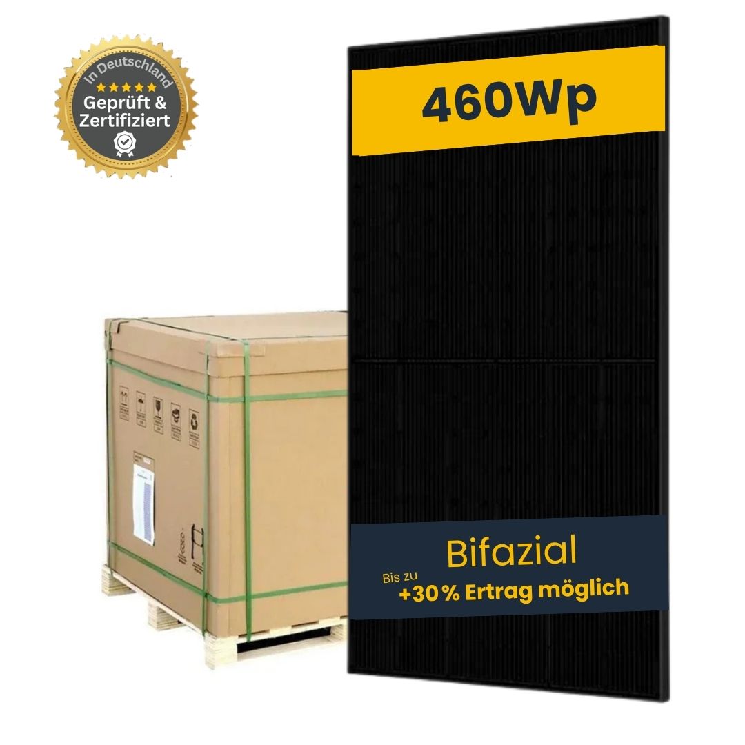 Solarmodul 460 Wp SUNPRO SPDG460-N96R12 bifazial, All Black - Palette á 37 Stück - ab 52,90 € pro Modul